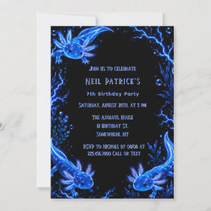 Invitation Garçon Axolotl Bleu Électrique Âge Fête d'annivers