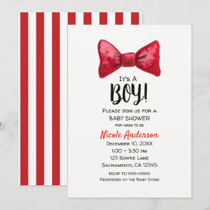 Invitation Garçon Baby Shower avec un noeud papillon rouge po