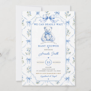 Invitation Garçon Baby Shower Bleu Chinoiserie toile ours Flo