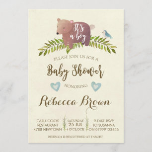 Invitation garçon baby shower bois forêt ours mignon