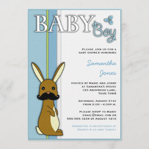 Invitation Garçon Baby shower Cute Bunny avec Moustache - Ble