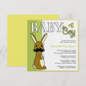 Invitation Garçon Baby shower Cute Bunny avec Moustache - Ver (Devant / Derrière)