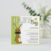 Invitation Garçon Baby shower Cute Bunny avec Moustache - Ver (Debout devant)