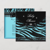 Invitation Garçon Baby shower fille bleu noir Zèbre noir (Devant / Derrière)