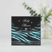 Invitation Garçon Baby shower fille bleu noir Zèbre noir (Debout devant)