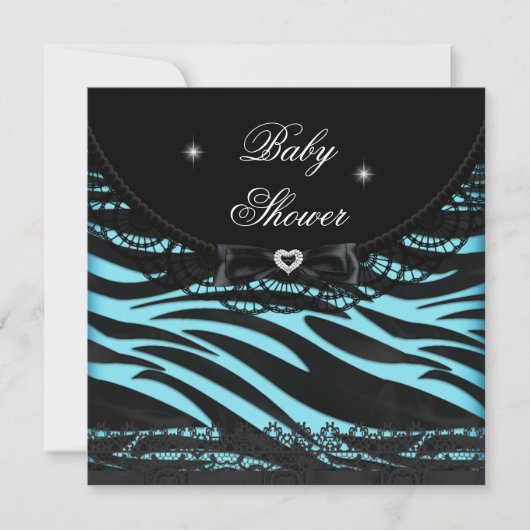 Invitation Garçon Baby shower fille bleu noir Zèbre noir (Devant)