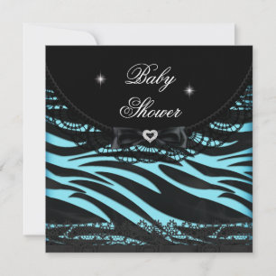 Invitation Garçon Baby shower fille bleu noir Zèbre noir