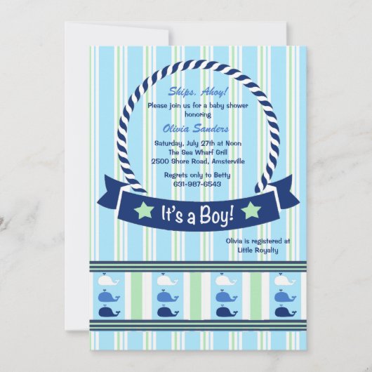 Invitation Garçon - Baby shower frontalier de baleine Invitat (Devant)