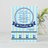 Invitation Garçon - Baby shower frontalier de baleine Invitat (Debout devant)