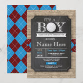 Invitation Garçon Baby shower Golf Ball Jacquard Chalk Invita (Devant / Derrière)