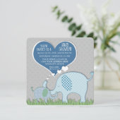 Invitation Garçon Baby shower Heart Elephants Retro Moderne (Debout devant)