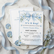 Garçon Baby Shower Ruban Bow Floral Bleu Clair