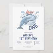 Invitation Garçon Baleine Bleue 1er Anniversaire (Devant)