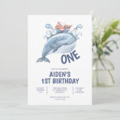 Invitation Garçon Baleine Bleue 1er Anniversaire (Debout devant)