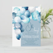 Invitation Garçon ballons bleus arche Baby shower (Debout devant)