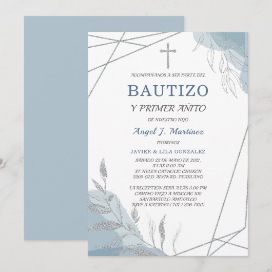 Invitation Garçon Baptême Espagnol (Devant / Derrière)