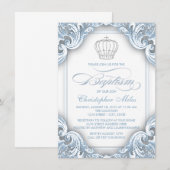 Invitation Garçon Baptême Prince Argent Bleu (Devant / Derrière)