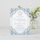 Invitation Garçon Baptême Prince Argent Bleu (Debout devant)