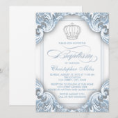 Invitation Garçon Baptême Prince Argent Bleu (Devant / Derrière)