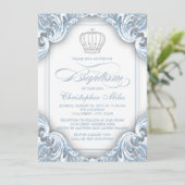 Invitation Garçon Baptême Prince Argent Bleu (Debout devant)