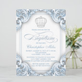 Invitation Garçon Baptême Prince Argent Bleu (Debout devant)
