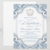 Invitation Garçon Baptême Prince Argent Bleu (Devant / Derrière)