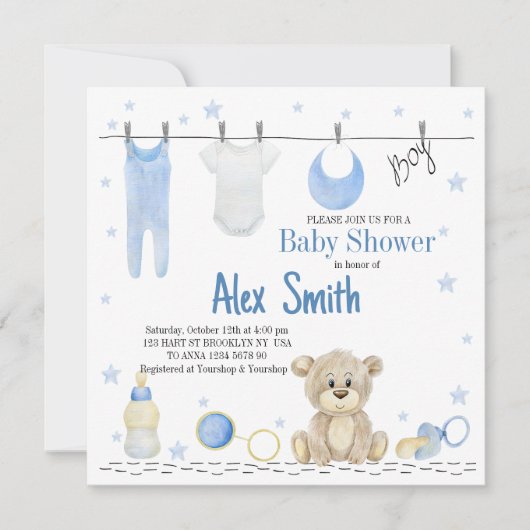 Invitation Garçon bébé aquarelle (Devant)