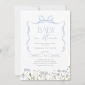 Invitation Garçon bébé en Fleur Bleu Bow baby shower floral (Devant)