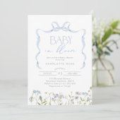 Invitation Garçon bébé en Fleur Bleu Bow baby shower floral (Debout devant)