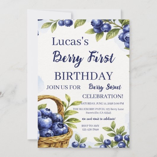 Invitation Garçon Berry Premier Anniversaire 1er Anniversaire (Devant)