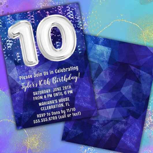 Invitation Garçon bleu blanc 10e anniversaire