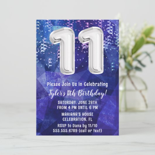 Invitation Garçon bleu blanc 11e anniversaire (Debout devant)