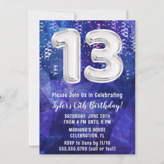 Invitation Garçon Bleu Blanc 13e anniversaire (Devant)