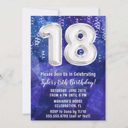 Invitation Garçon Bleu Blanc 18e anniversaire (Devant)