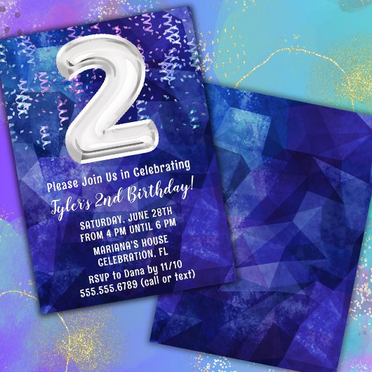 Invitation Garçon Bleu Blanc 2e Anniversaire
