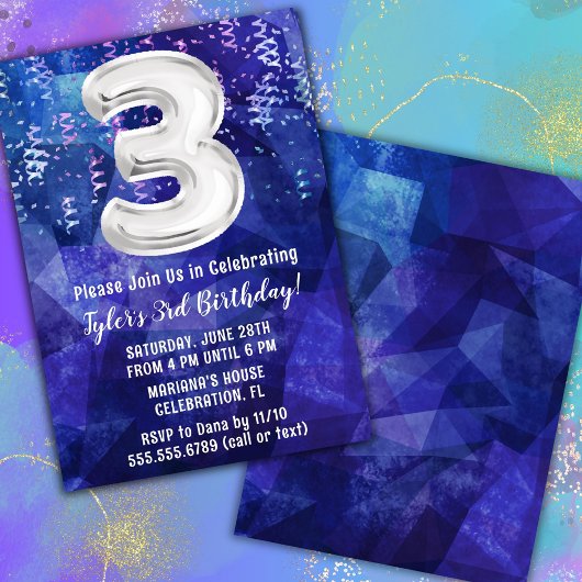Invitation Garçon Bleu Blanc 3ème Anniversaire