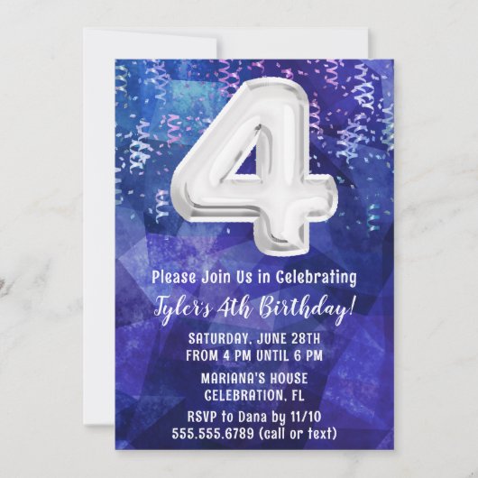 Invitation Garçon bleu blanc 4e anniversaire (Devant)