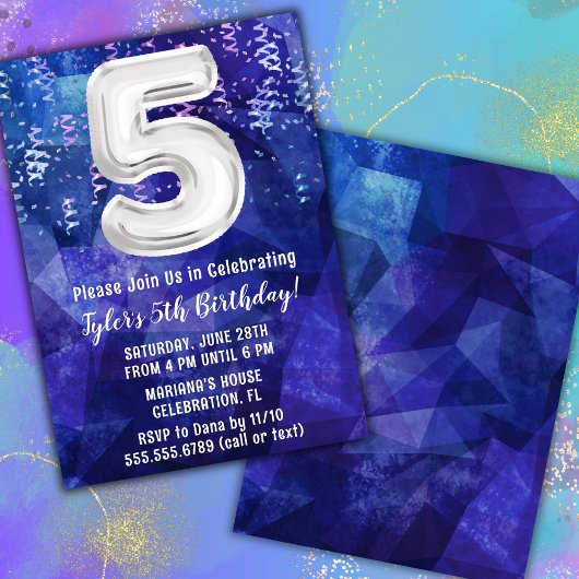 Invitation Garçon Bleu Blanc 5ème Anniversaire