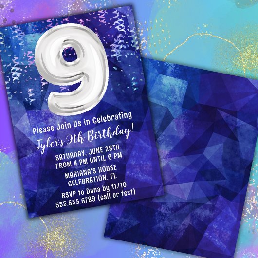 Invitation Garçon bleu blanc 9e anniversaire