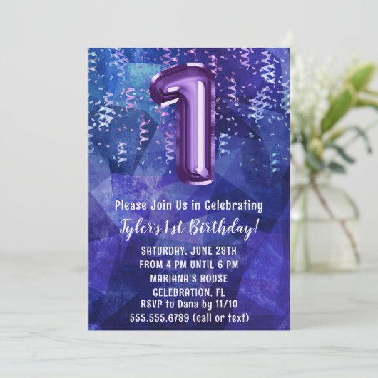 Invitation Garçon bleu pourpre 1er anniversaire (Debout devant)