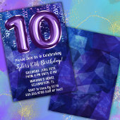 Invitation Garçon bleu violet 10e anniversaire