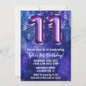 Invitation Garçon Bleu Violet 11e Anniversaire (Devant)