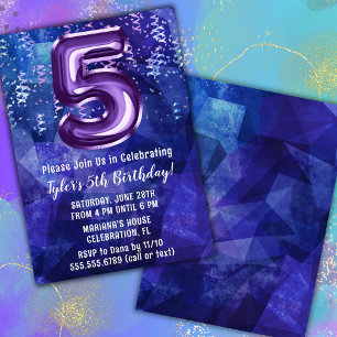 Invitation Garçon Bleu Violet 5ème Anniversaire