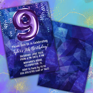 Invitation Garçon Bleu Violet 9e Anniversaire