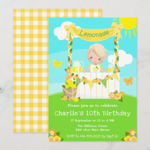 Invitation Garçon Blond aux Cheveux Blonds Stand de Limonade