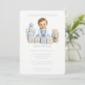 Invitation Garçon bloque la baby shower (Debout devant)