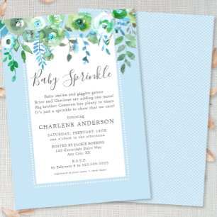 Invitation Garçon Blue Floral Bébé Sprinkel