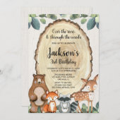 Invitation Garçon boisé rustique animaux de tout âge fête d'a (Devant / Derrière)