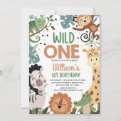 Invitation Garçon Brown Green Safari Wild One 1er anniversair (Devant)