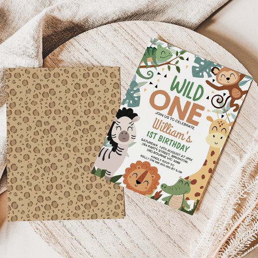 Invitation Garçon Brown Green Safari Wild One 1er anniversair